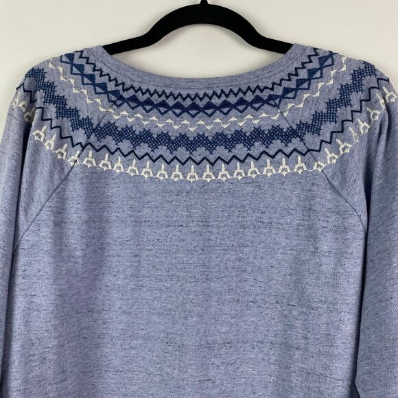 J. Jill Heathered Blue Fair Isle Embroidered Sweater Womens XL Pullover - Picture 6 of 9